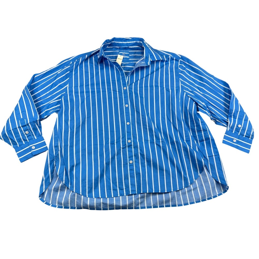 NWT Aerie Womens Blue White Striped Oversized Button Down Shirt M